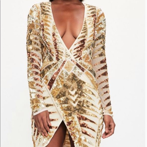 CCO MISSGUIDED EMBELLISHED SEQUIN WRAP MINI DRESS - Picture 6 of 8